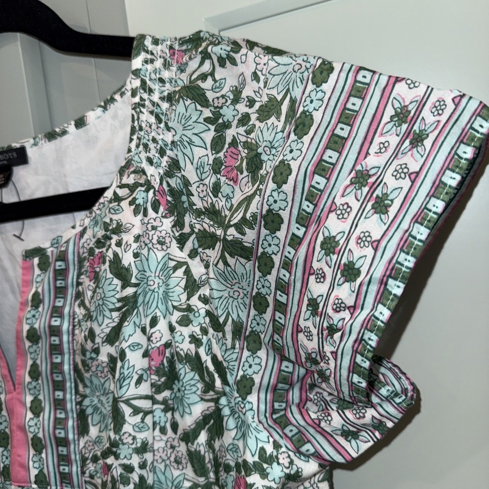 Talbots Petite Primrose Green Pink Floral Cotton Voile Fit Flare Dress Size 8P - Picture 7 of 10